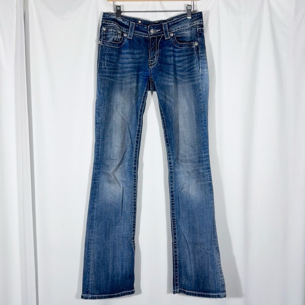 Miss Me Y2K Bootcut Denim Jeans w/ Fleur-de-Lis Pockets